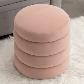 006-Soft Velvet Round Ottoman Footrest Stool, Pink