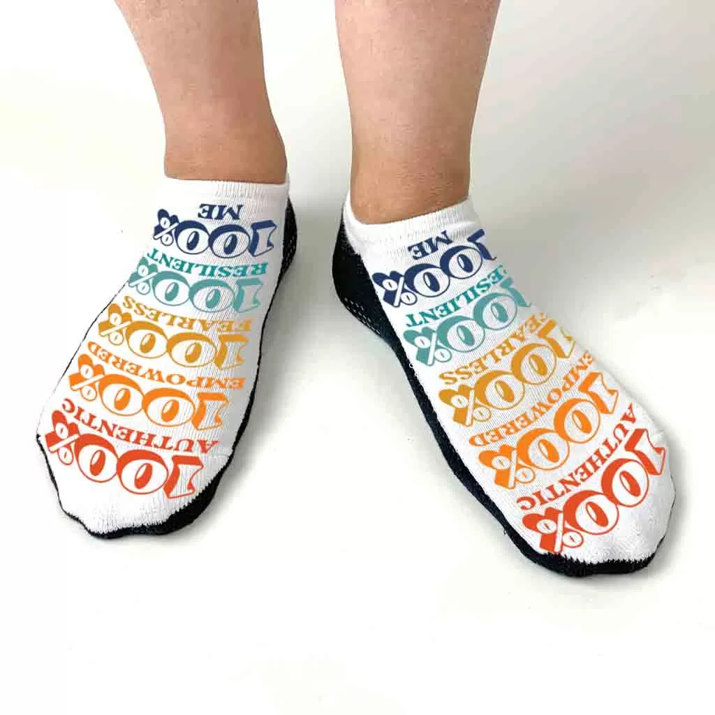 100% Me - Self Positivity Message Printed on Socks