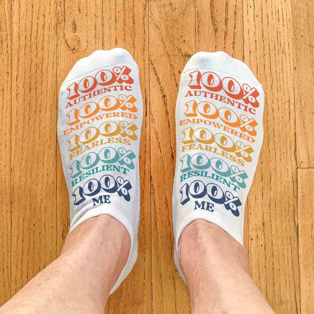 100% Me - Self Positivity Message Printed on Socks