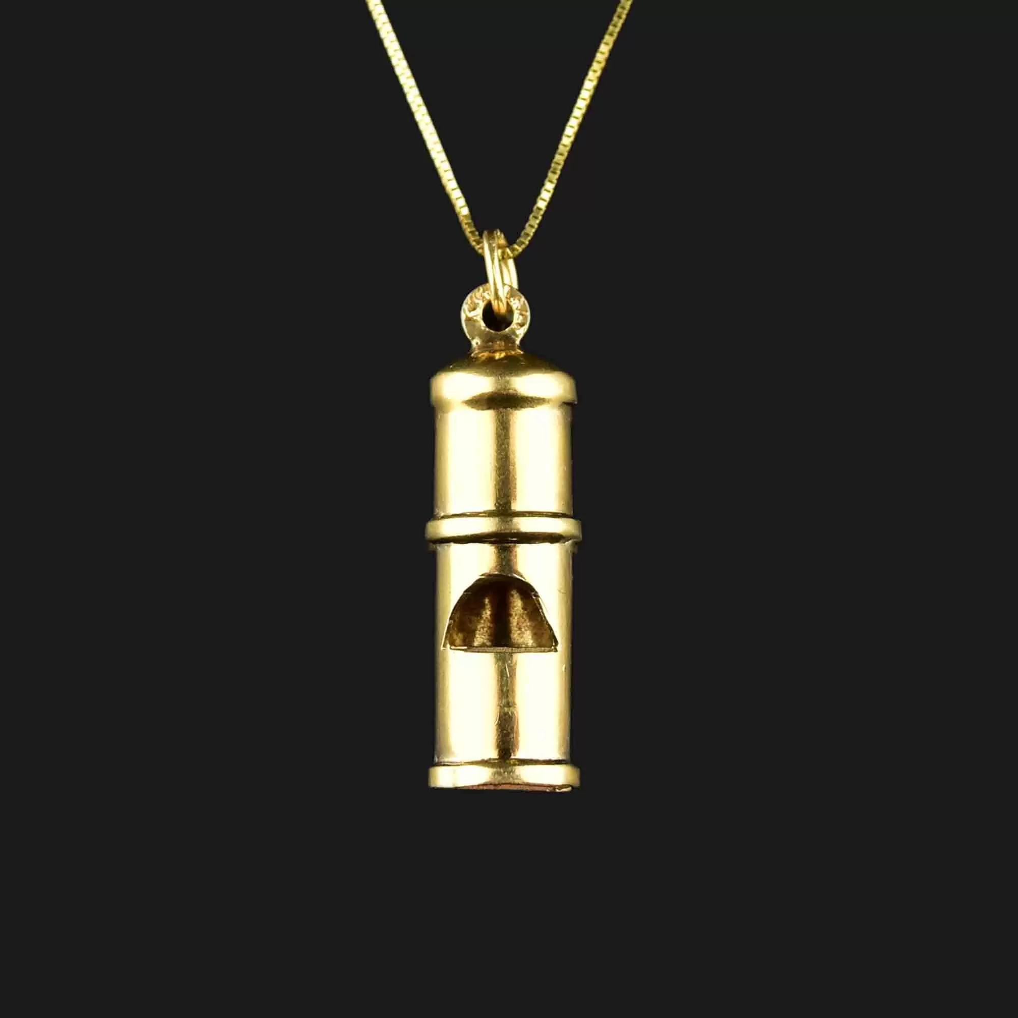 14K Gold Working Whistle Charm Necklace