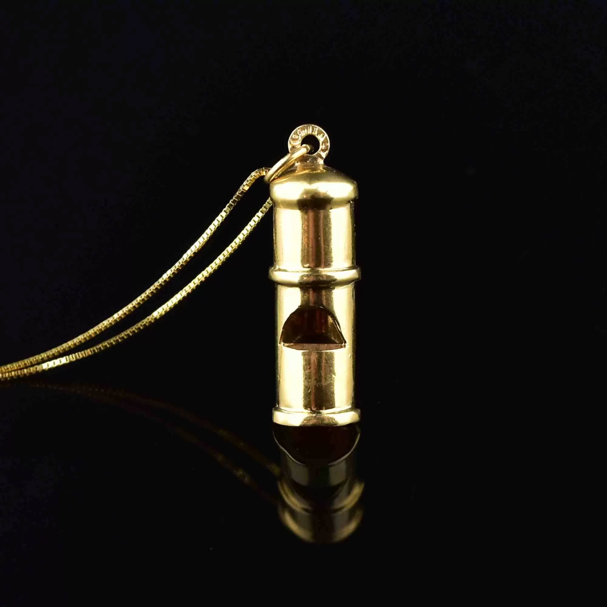 14K Gold Working Whistle Charm Necklace