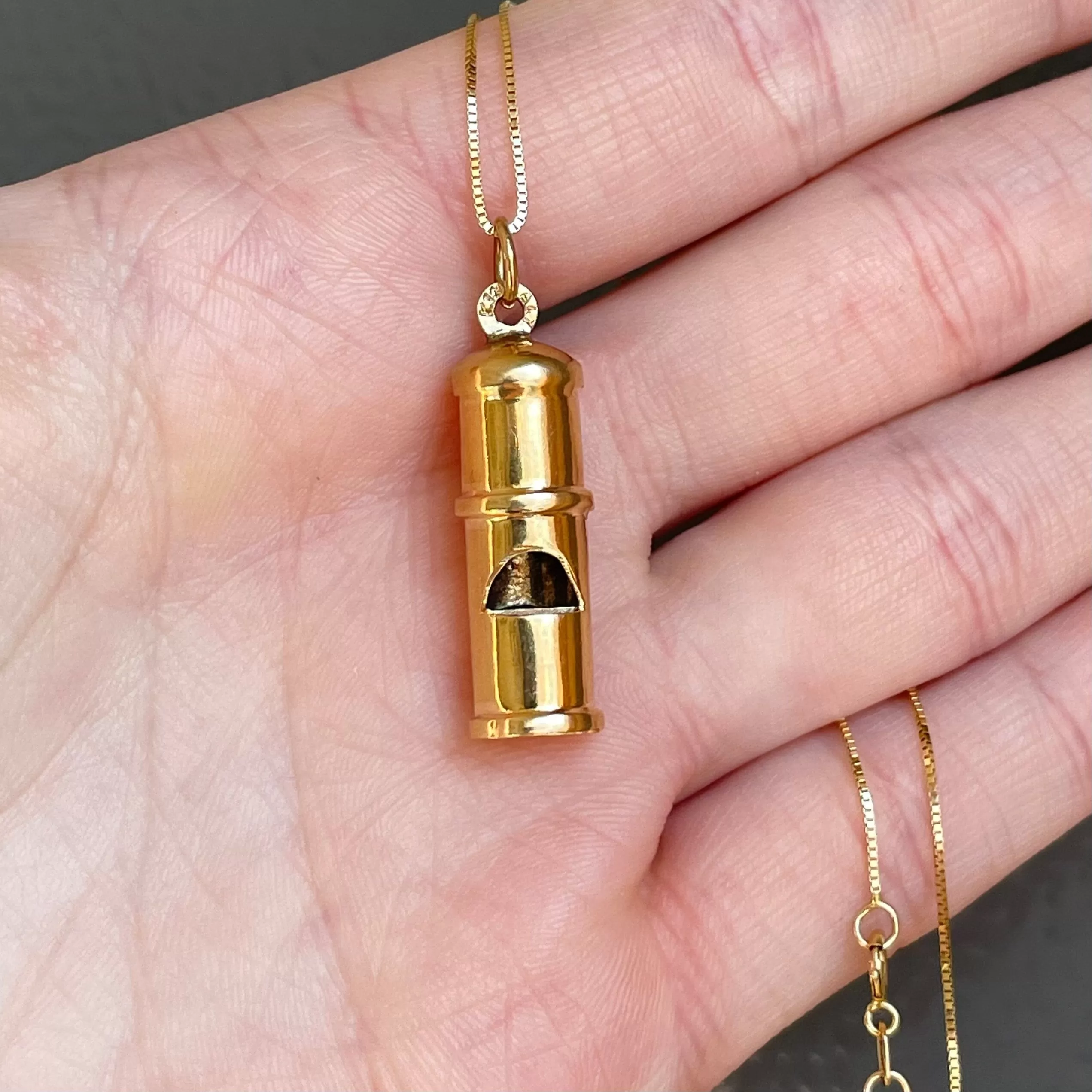 14K Gold Working Whistle Charm Necklace