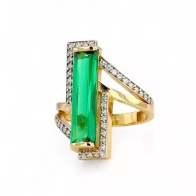 14K Yellow gold emerald bar ring-42920