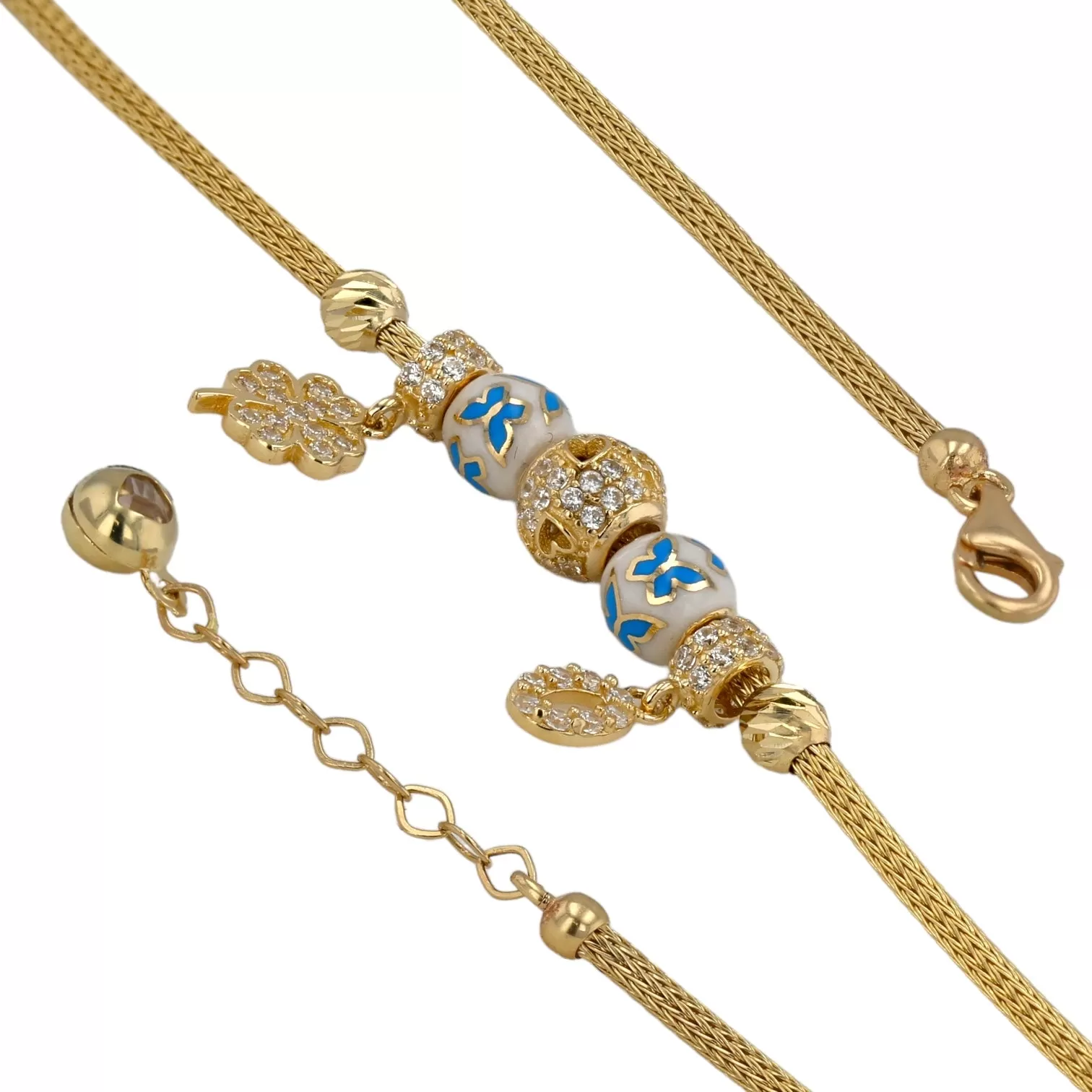 14K Yellow gold mesh charms bracelet-53839