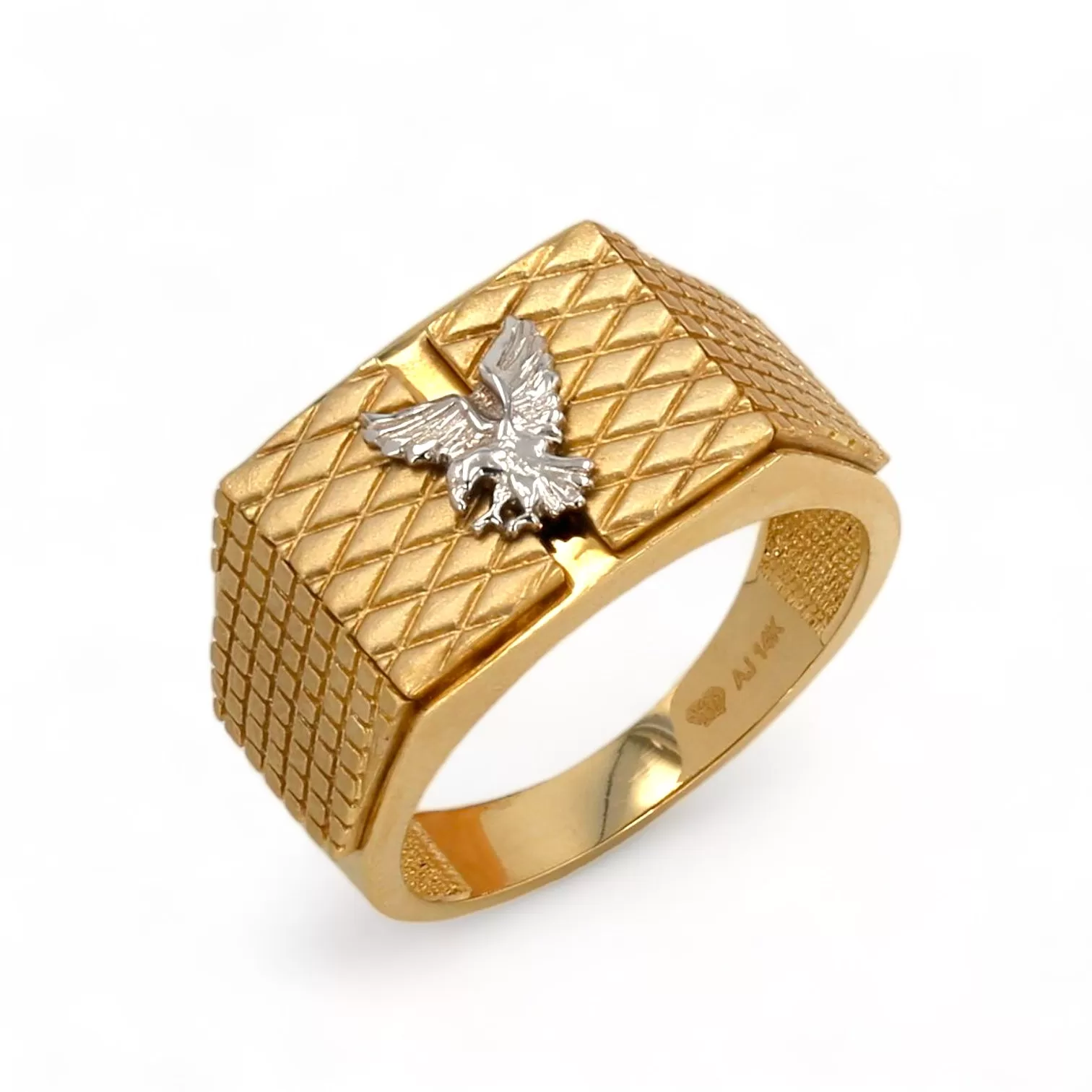 14K Yellow gold texture eagle ring two tone ring-204420