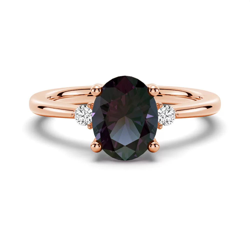 2 CT. Three Stone Oval Alexandrite Engagement Ring