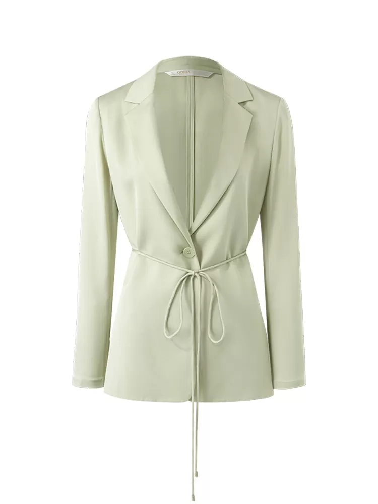 22 Momme Mulberry Silk One-Button Women Blazer With Belt