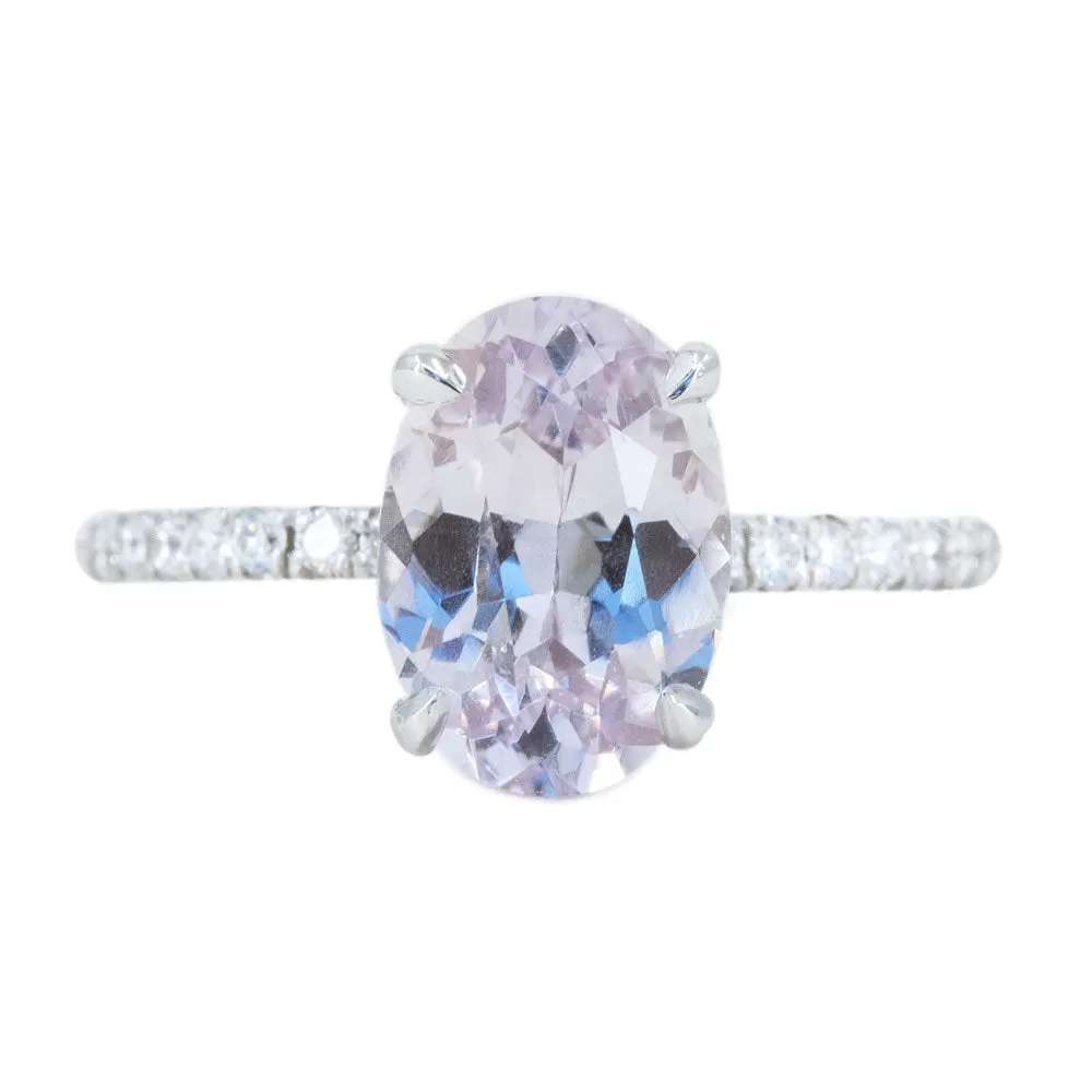 2.69ct Oval Lilac Sapphire Solitaire Ring with Diamonds in 14k White Gold