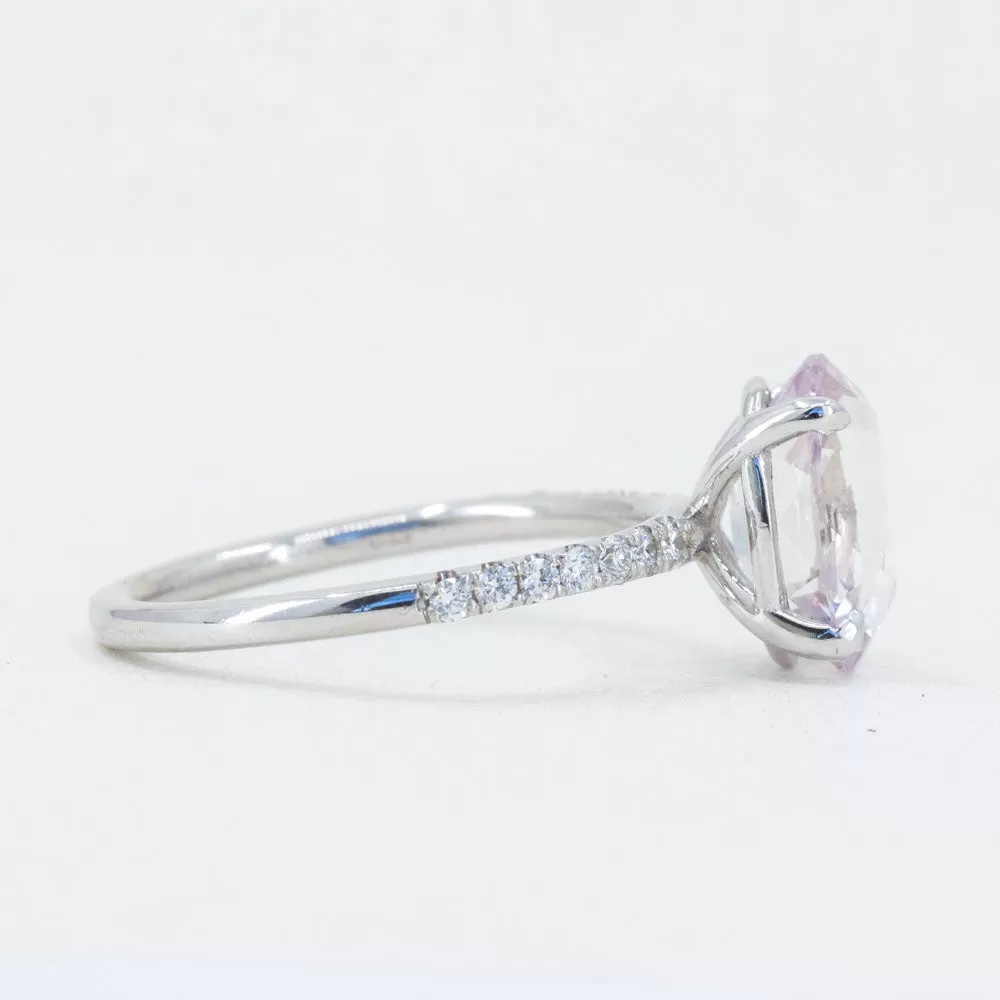 2.69ct Oval Lilac Sapphire Solitaire Ring with Diamonds in 14k White Gold