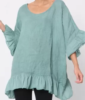 3246 Ruffle Trim & Sleeve Linen Top