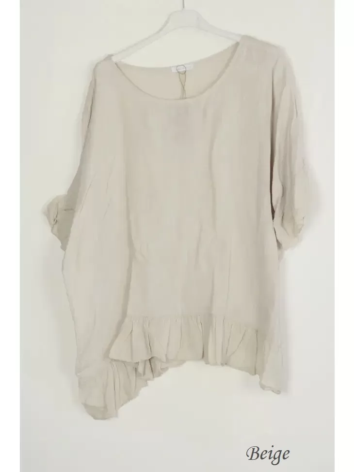 3246 Ruffle Trim & Sleeve Linen Top