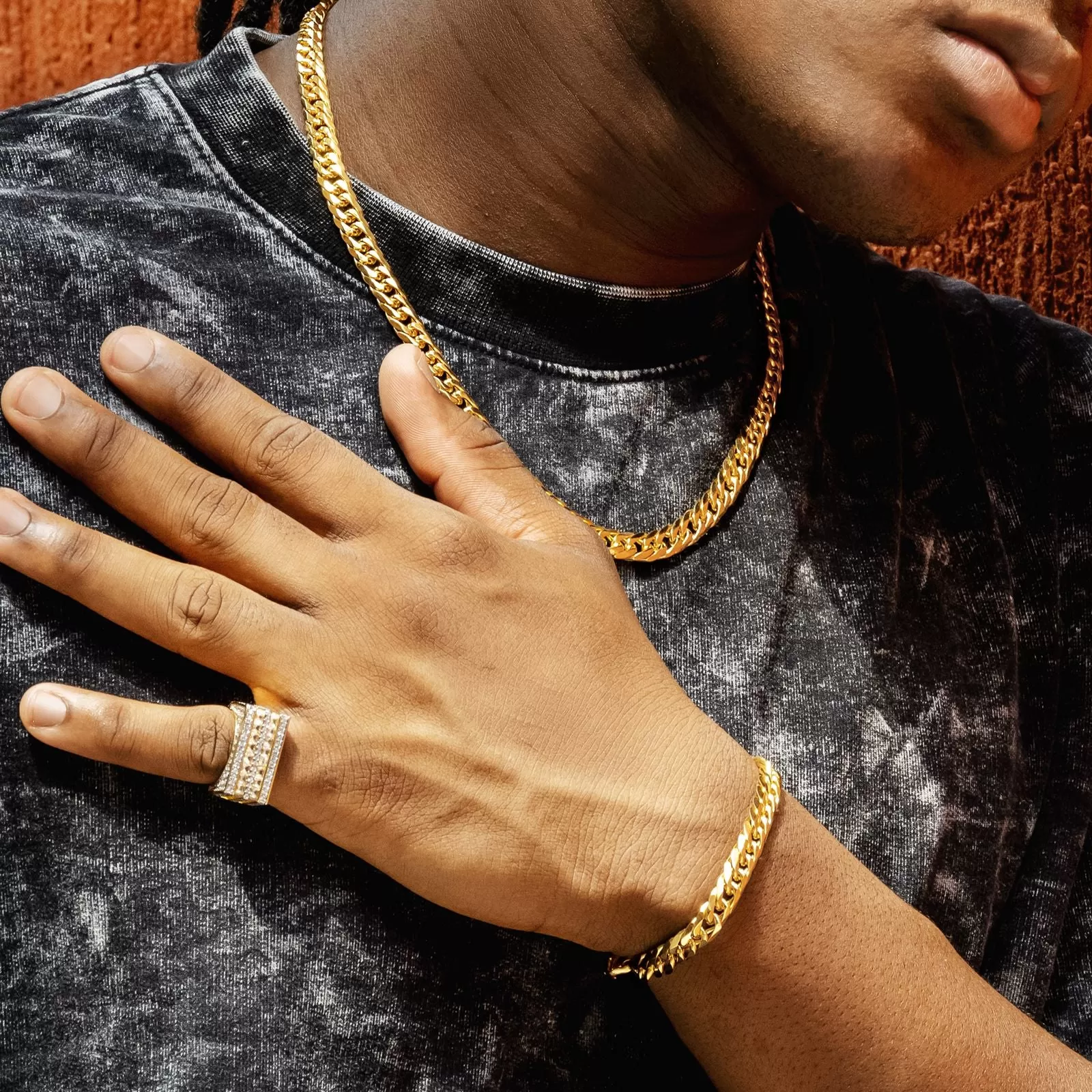 6-Sided | 8mm Miami Cuban Link Chain and Bracelet Set in 18K Gold KRKC