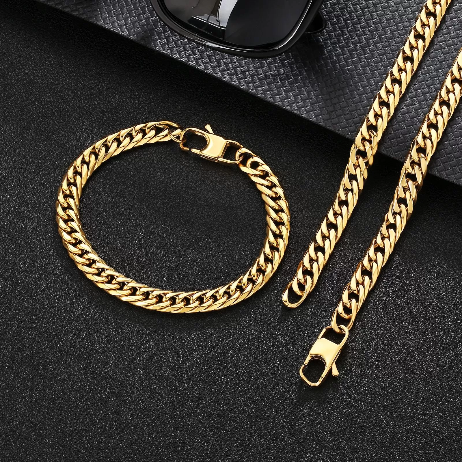 6-Sided | 8mm Miami Cuban Link Chain and Bracelet Set in 18K Gold KRKC