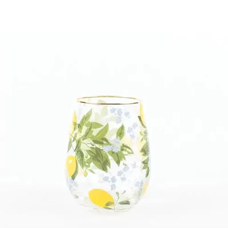 8 OAK LANE | Stemless Wine Glass - Lemon Floral