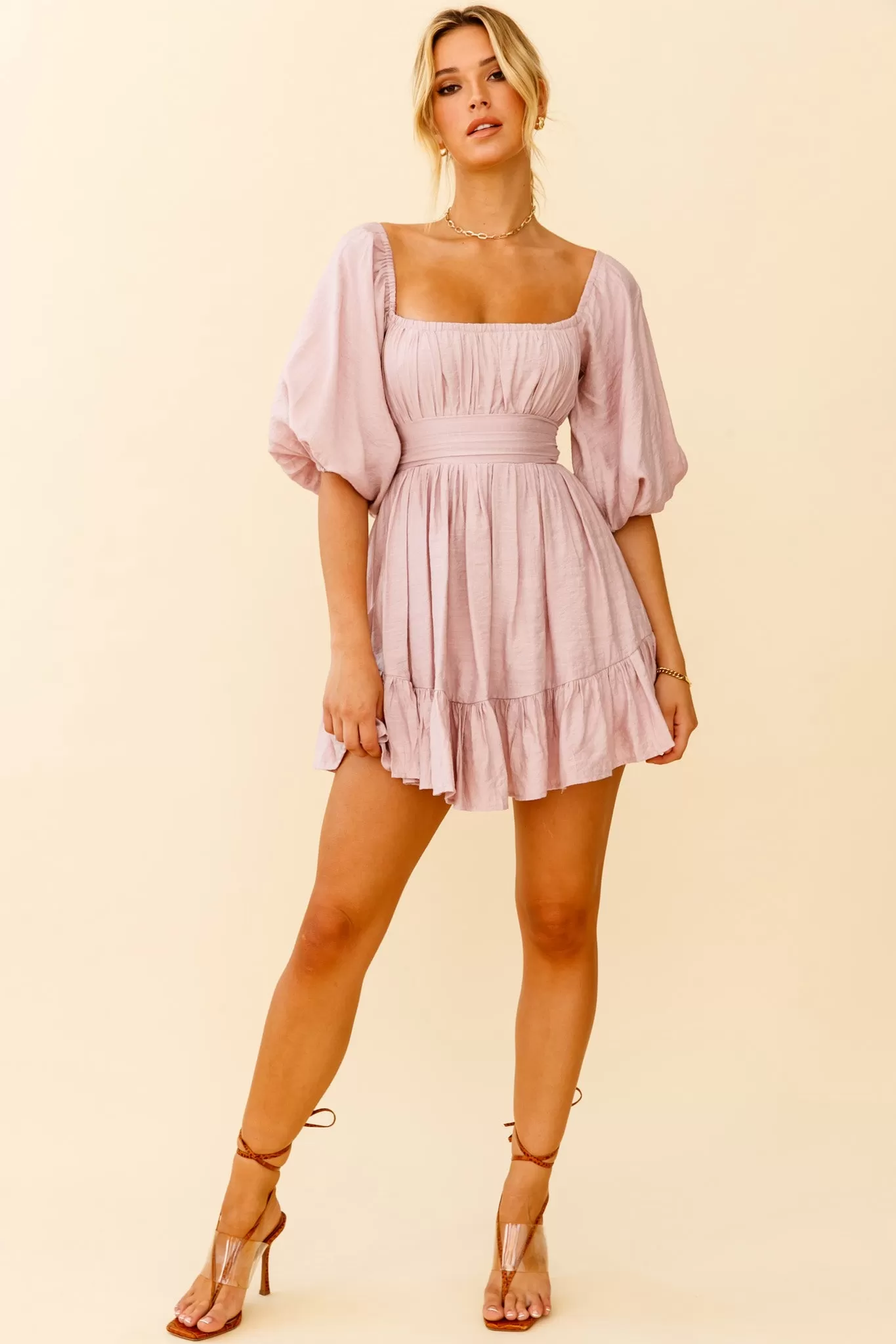 Abby Off-Shoulder Tie-Up Back Dress Blush