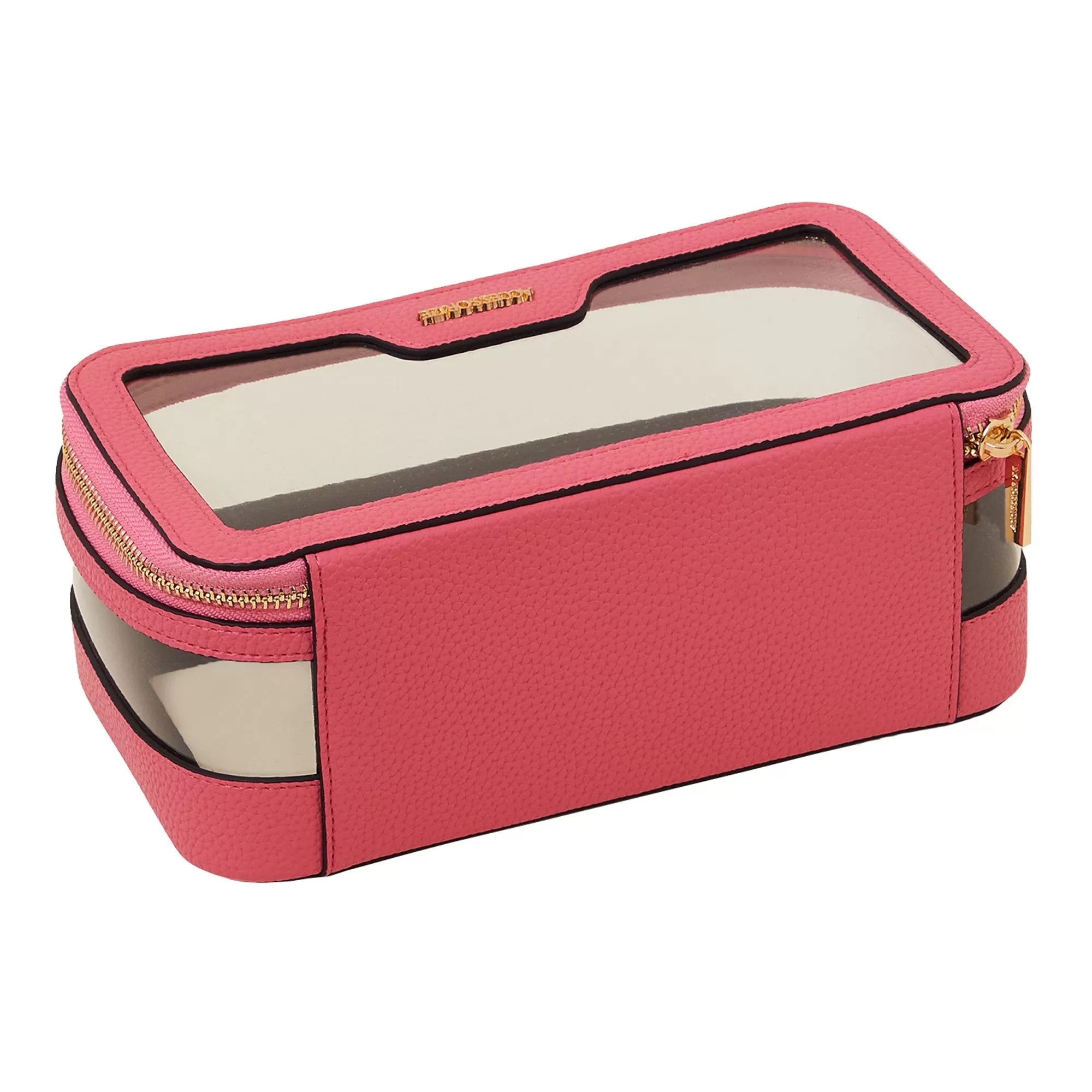 Accessorize London Women's Faux Leather Pink Clear Make Up Bag