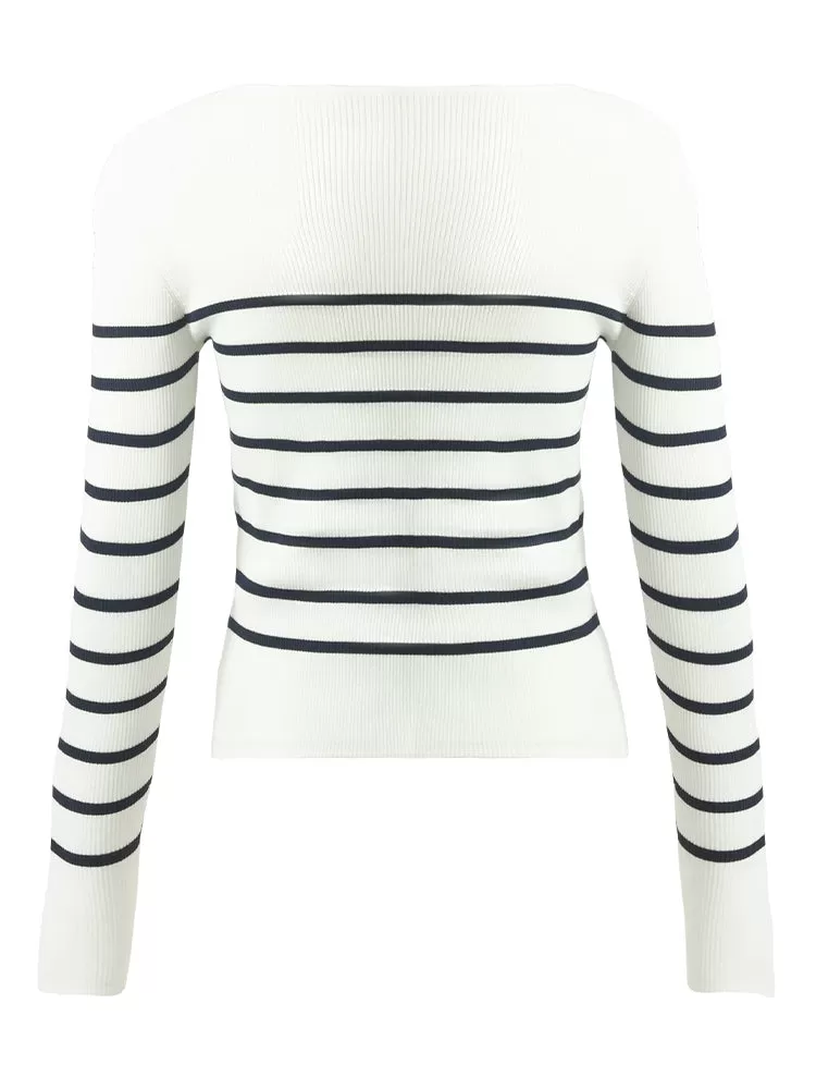 Acetate Square Neck Striped Women Knit Top