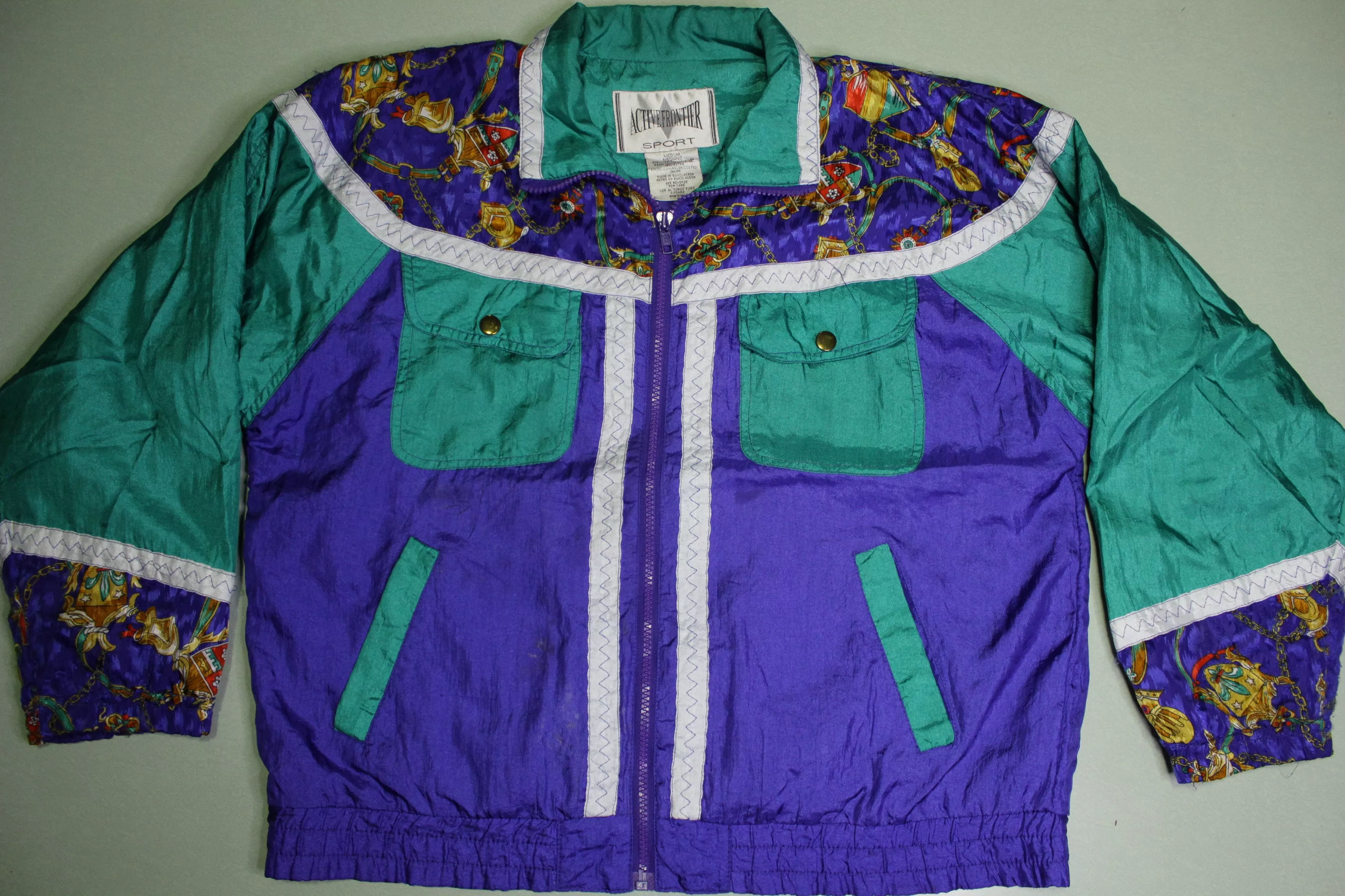 Active Frontier Sport Vintage 90's Grandma Bling Royal Crest Windbreaker Jacket