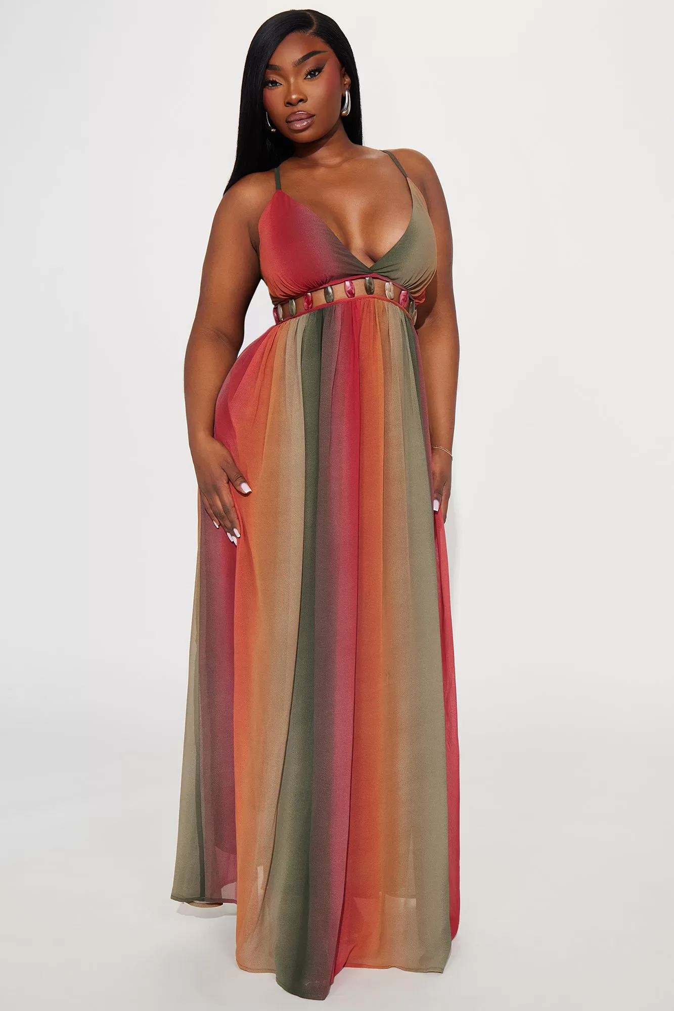 Alison Chiffon Maxi Dress - Rust/combo