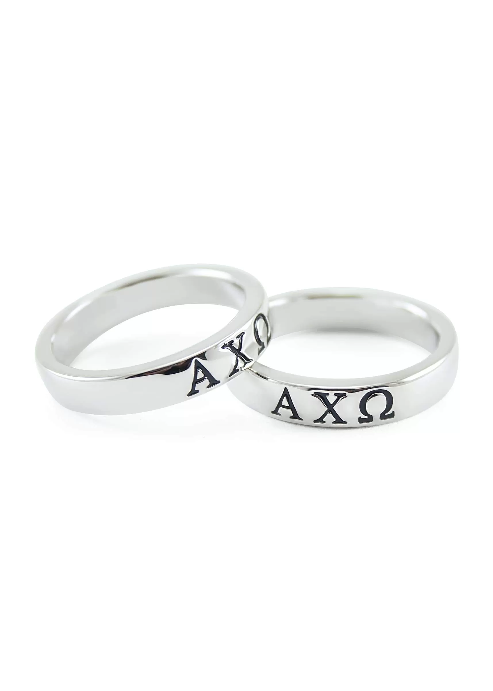 Alpha Chi Omega Sorority Skinny Band Ring with Black Enamel