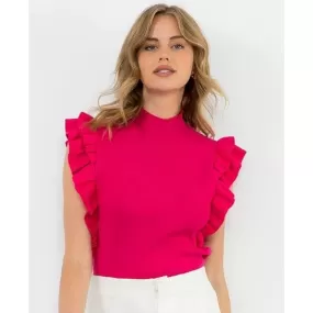 Amari Ruffle Detail Magenta Knit THML Top-SALE