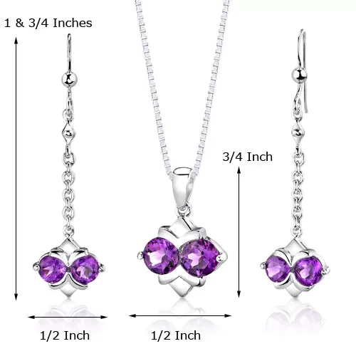 Amethyst Pendant Earrings Set Sterling Silver