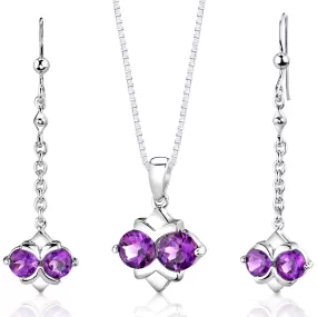 Amethyst Pendant Earrings Set Sterling Silver