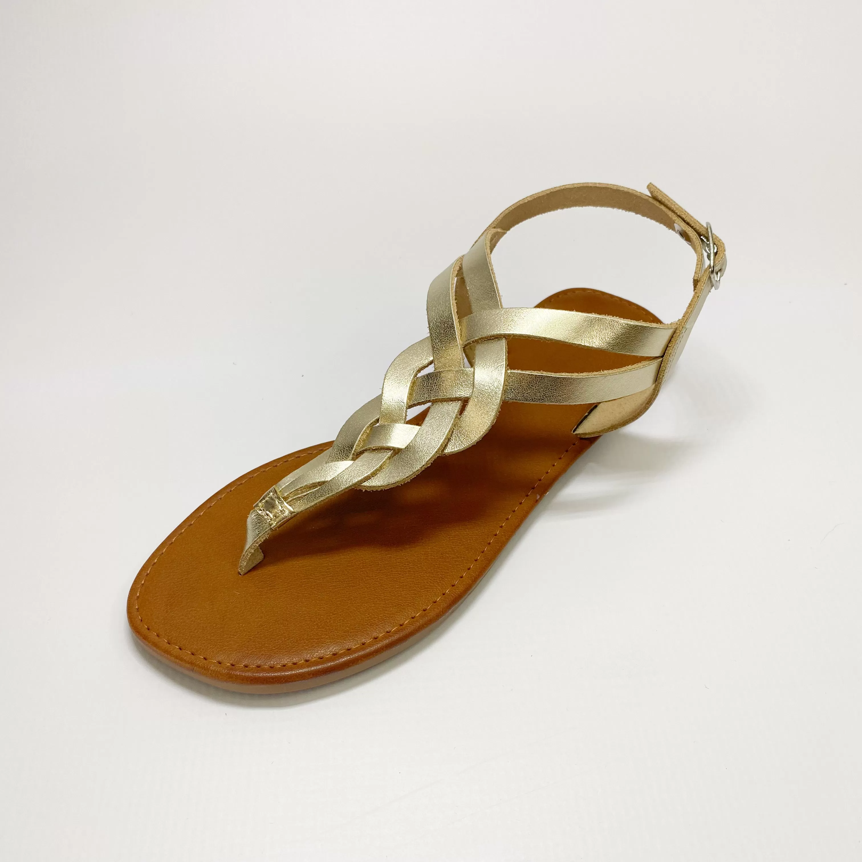 Andreoli leather gold toe thong sandal