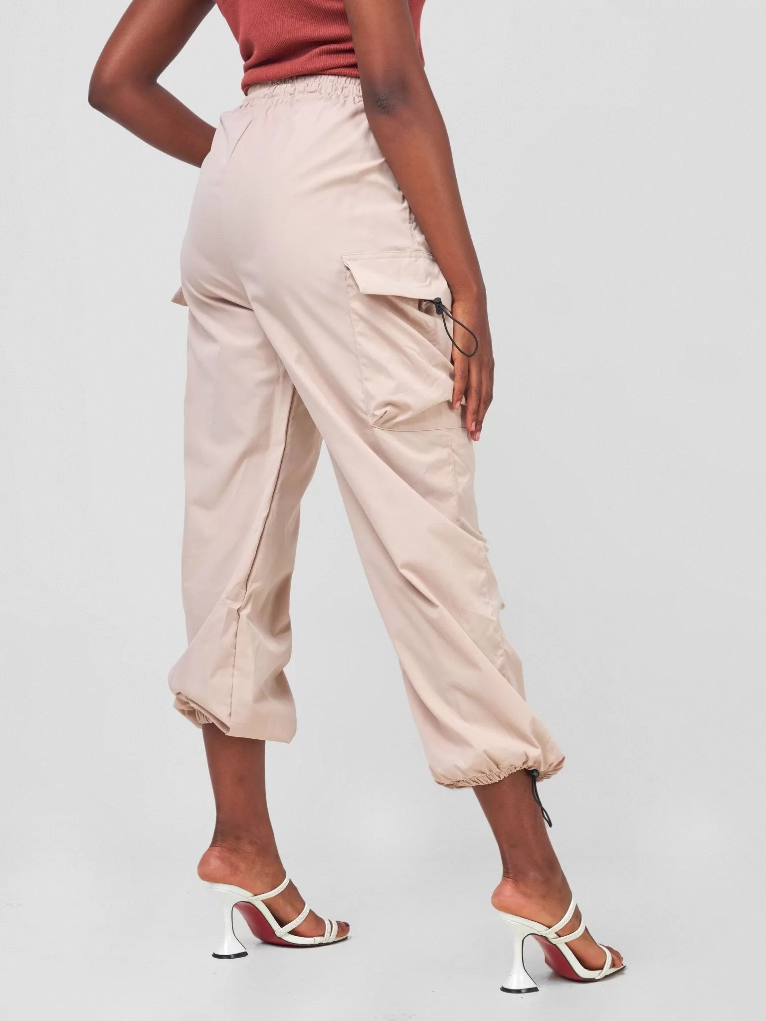 Anika Parachute Straight Leg Cuffed Cargo Pants - Beige