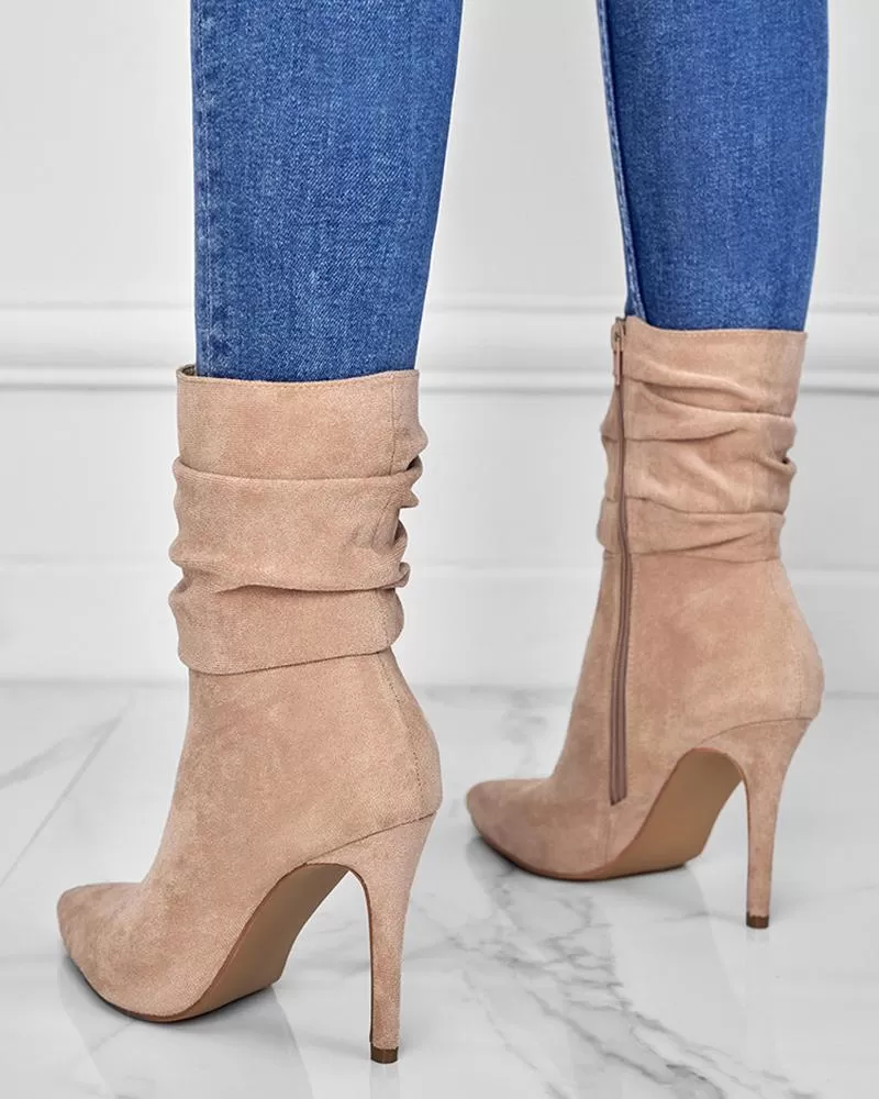 Artificial Suede Zipper Ankle Boots