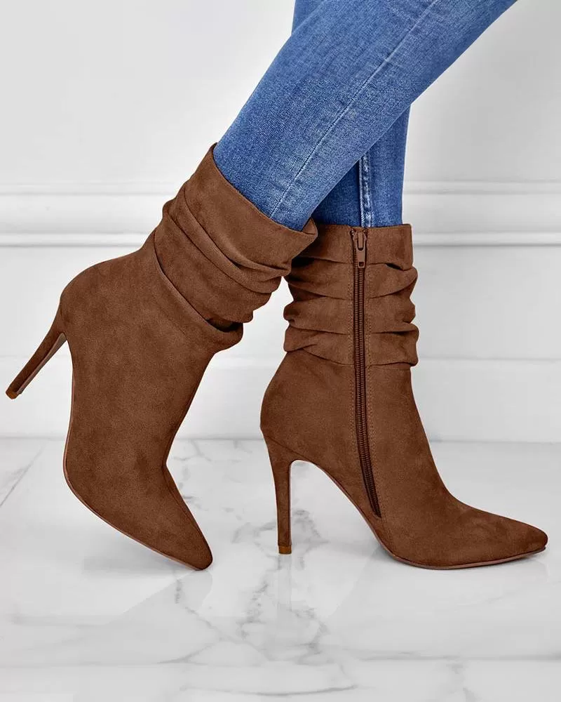 Artificial Suede Zipper Ankle Boots