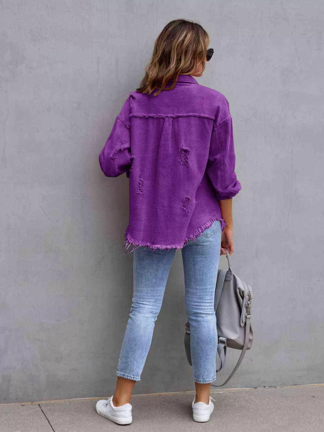 Ava Distressed Drop Shoulder Denim Jacket