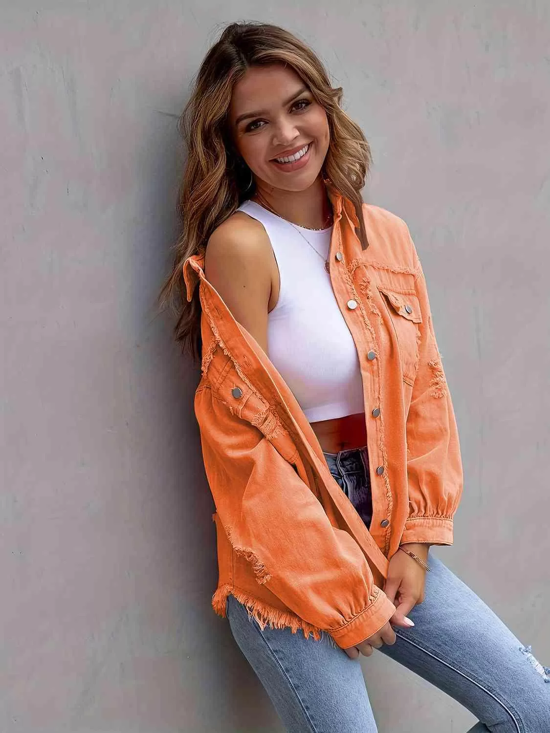 Ava Distressed Drop Shoulder Denim Jacket