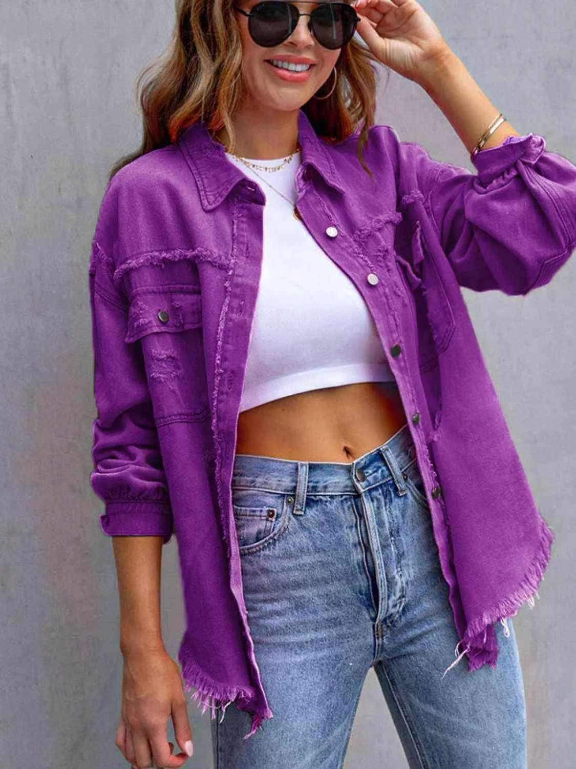 Ava Distressed Drop Shoulder Denim Jacket