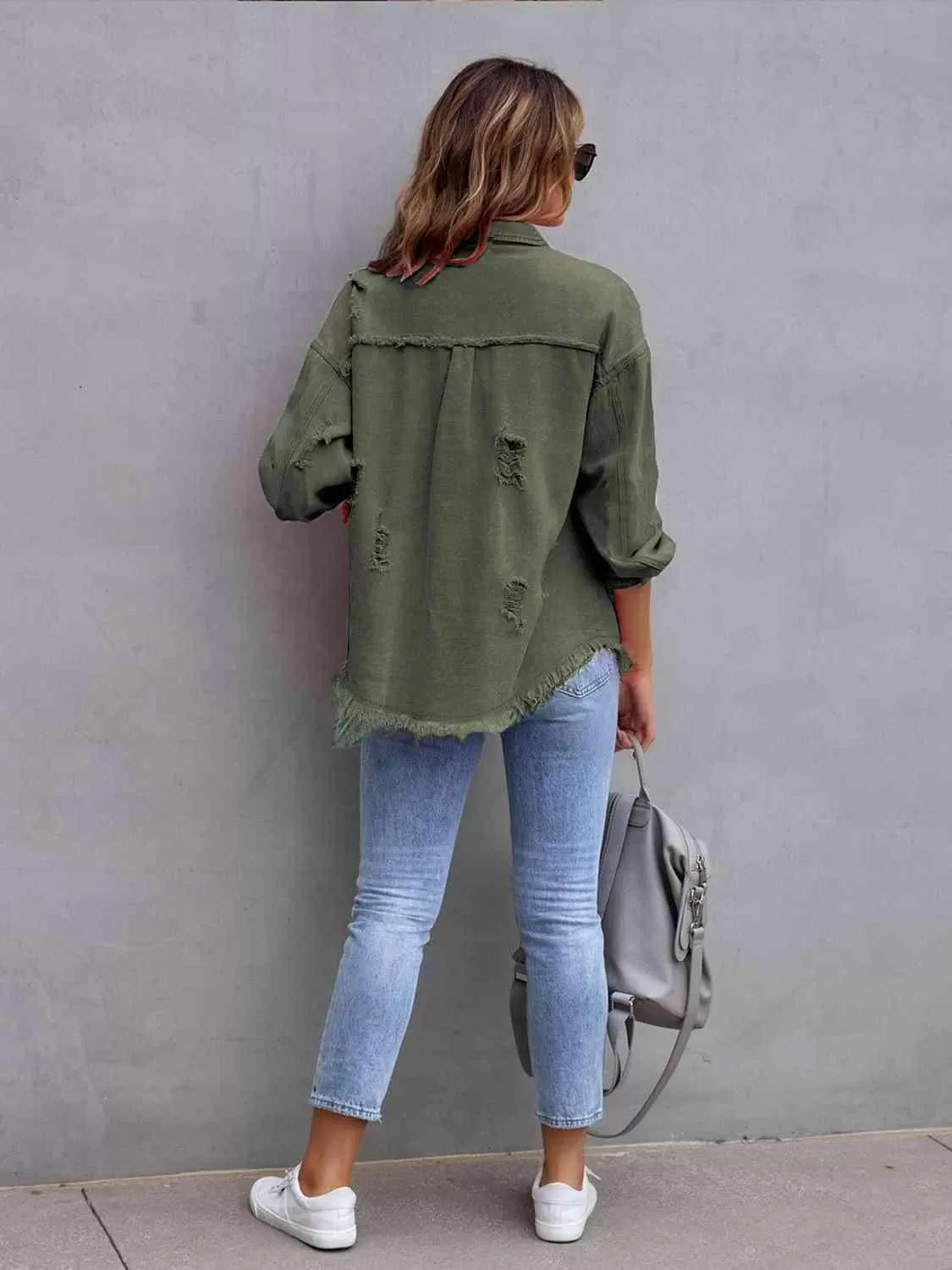 Ava Distressed Drop Shoulder Denim Jacket