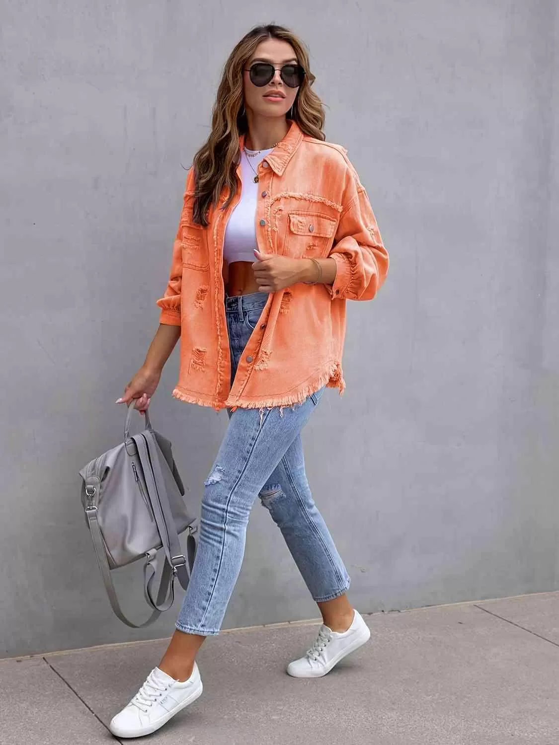 Ava Distressed Drop Shoulder Denim Jacket