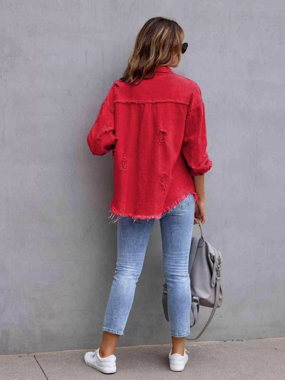 Ava Distressed Drop Shoulder Denim Jacket