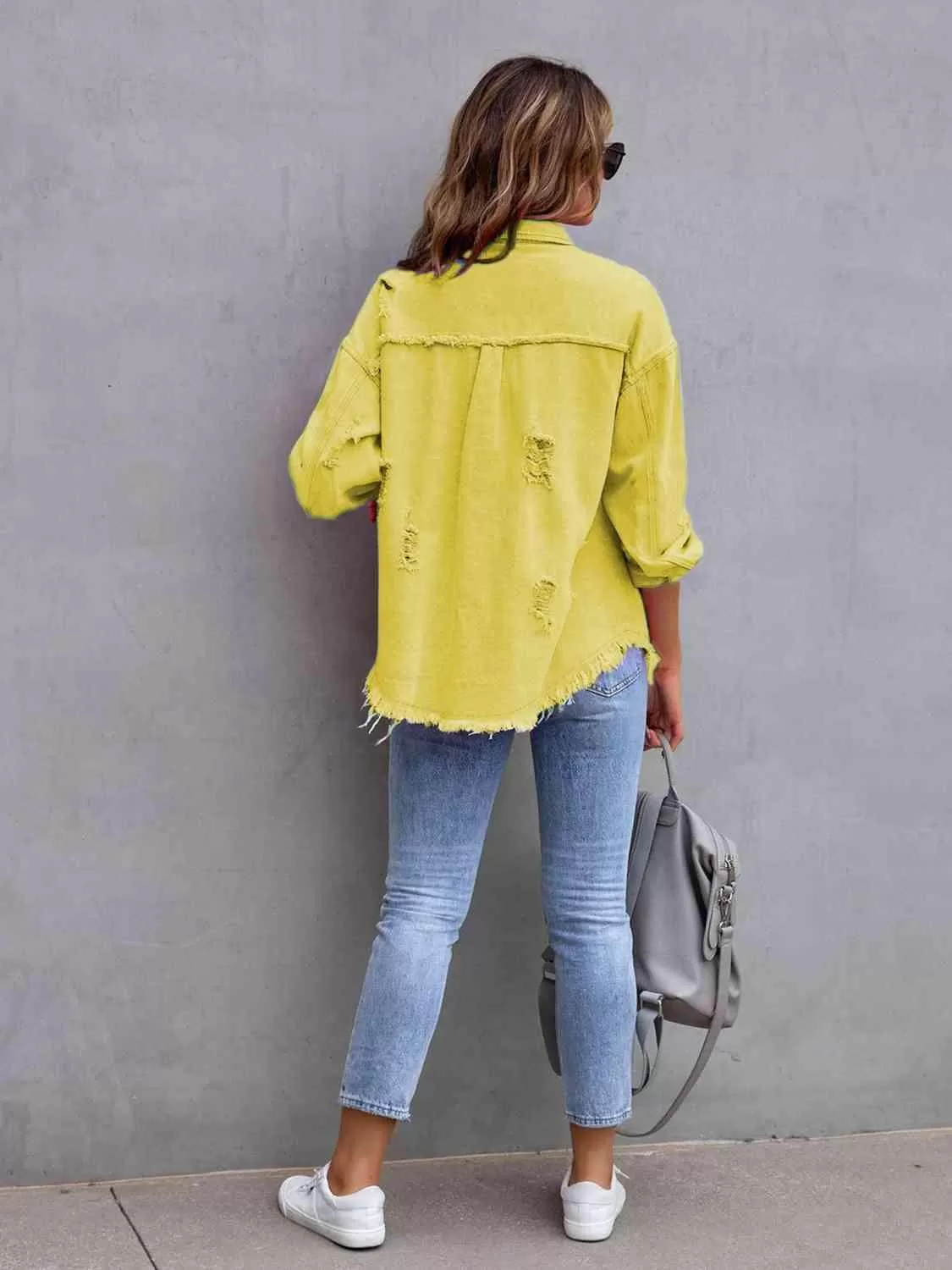 Ava Distressed Drop Shoulder Denim Jacket