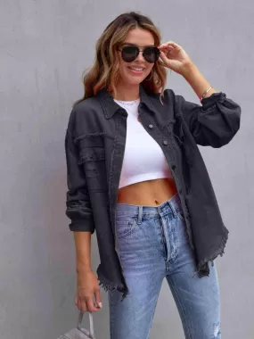 Ava Distressed Drop Shoulder Denim Jacket