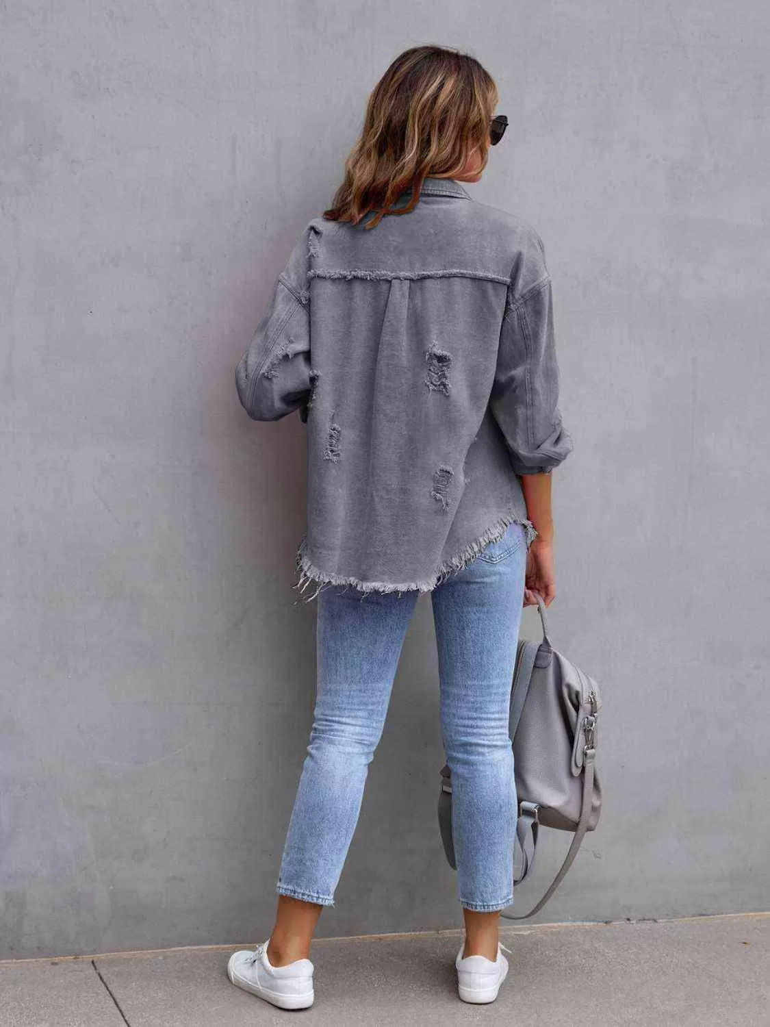 Ava Distressed Drop Shoulder Denim Jacket