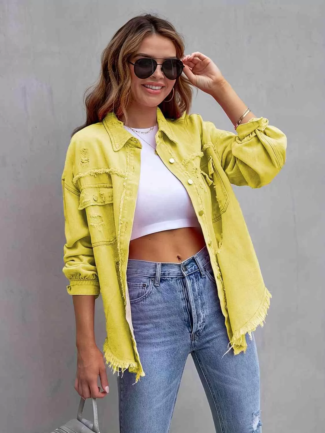 Ava Distressed Drop Shoulder Denim Jacket