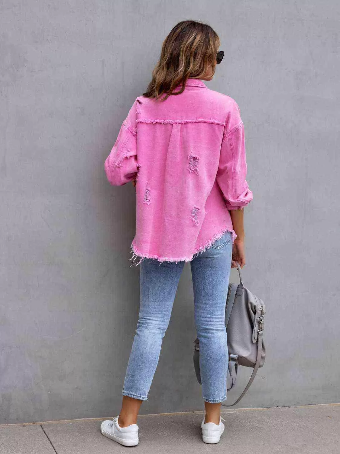 Ava Distressed Drop Shoulder Denim Jacket