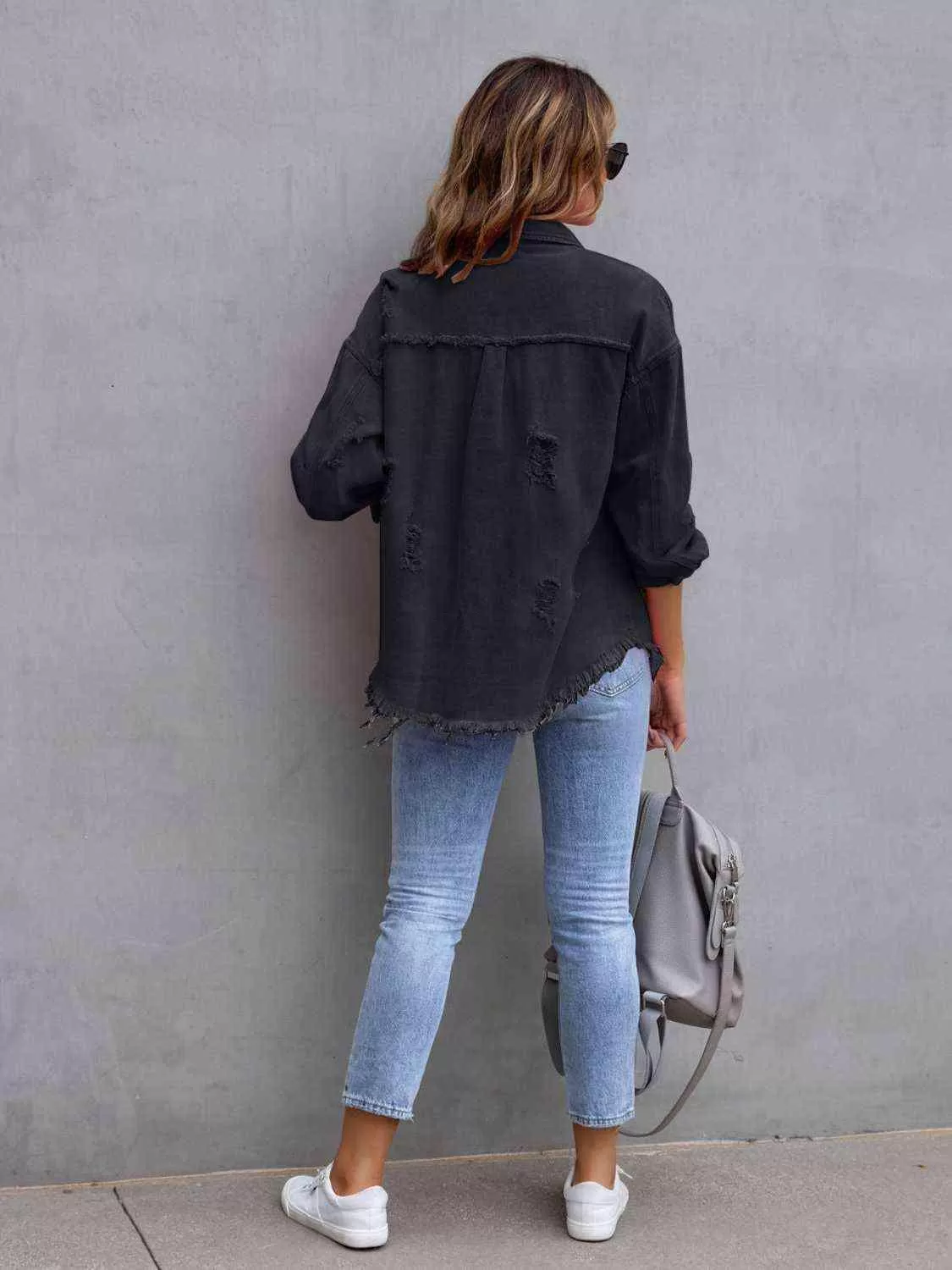 Ava Distressed Drop Shoulder Denim Jacket