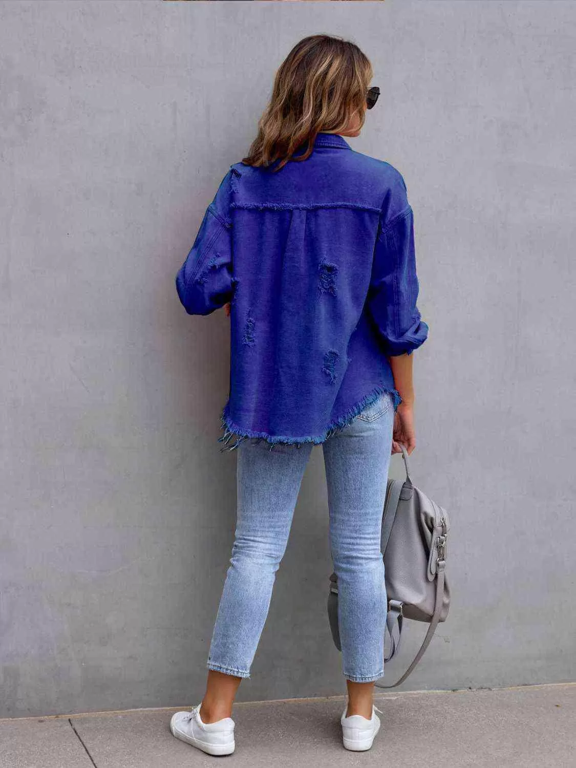 Ava Distressed Drop Shoulder Denim Jacket