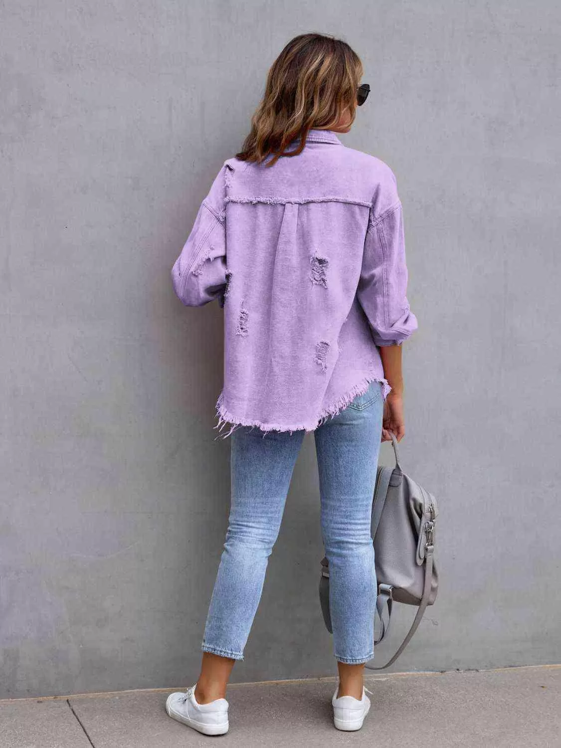 Ava Distressed Drop Shoulder Denim Jacket