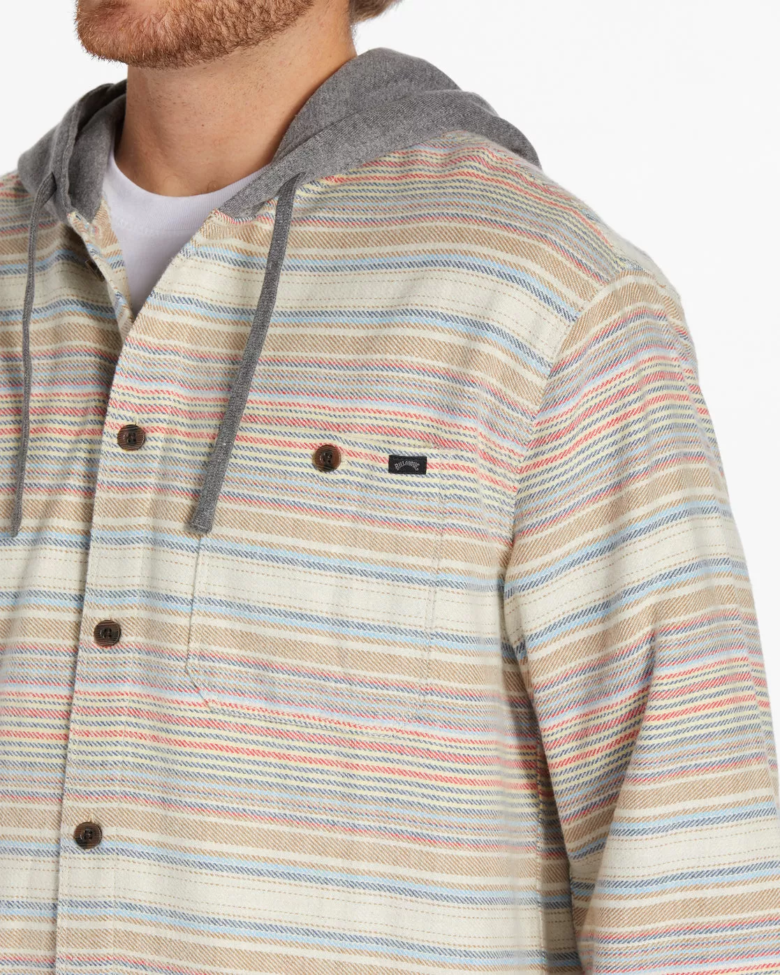 Baja Hooded Long Sleeve Flannel Shirt - Oyster