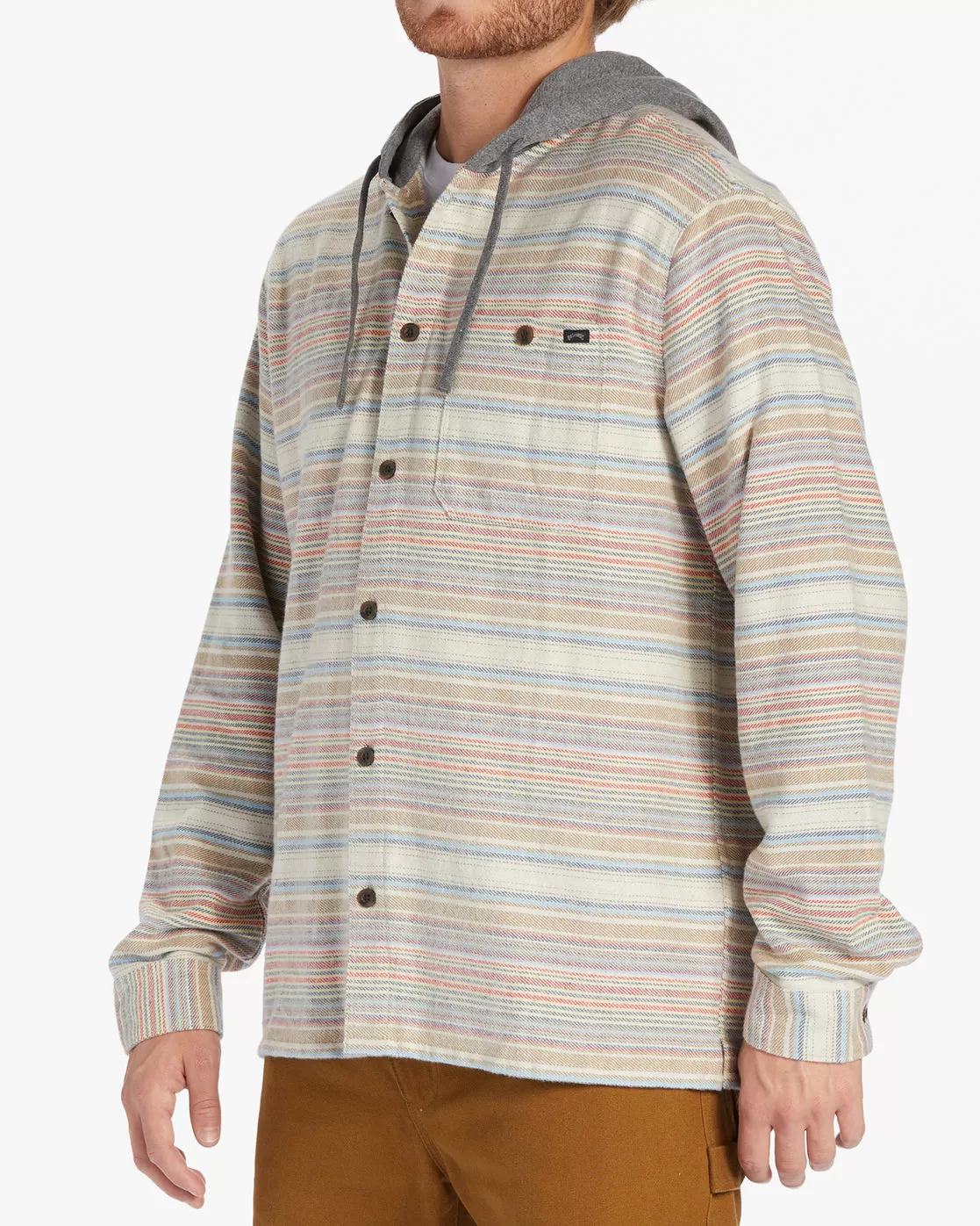 Baja Hooded Long Sleeve Flannel Shirt - Oyster