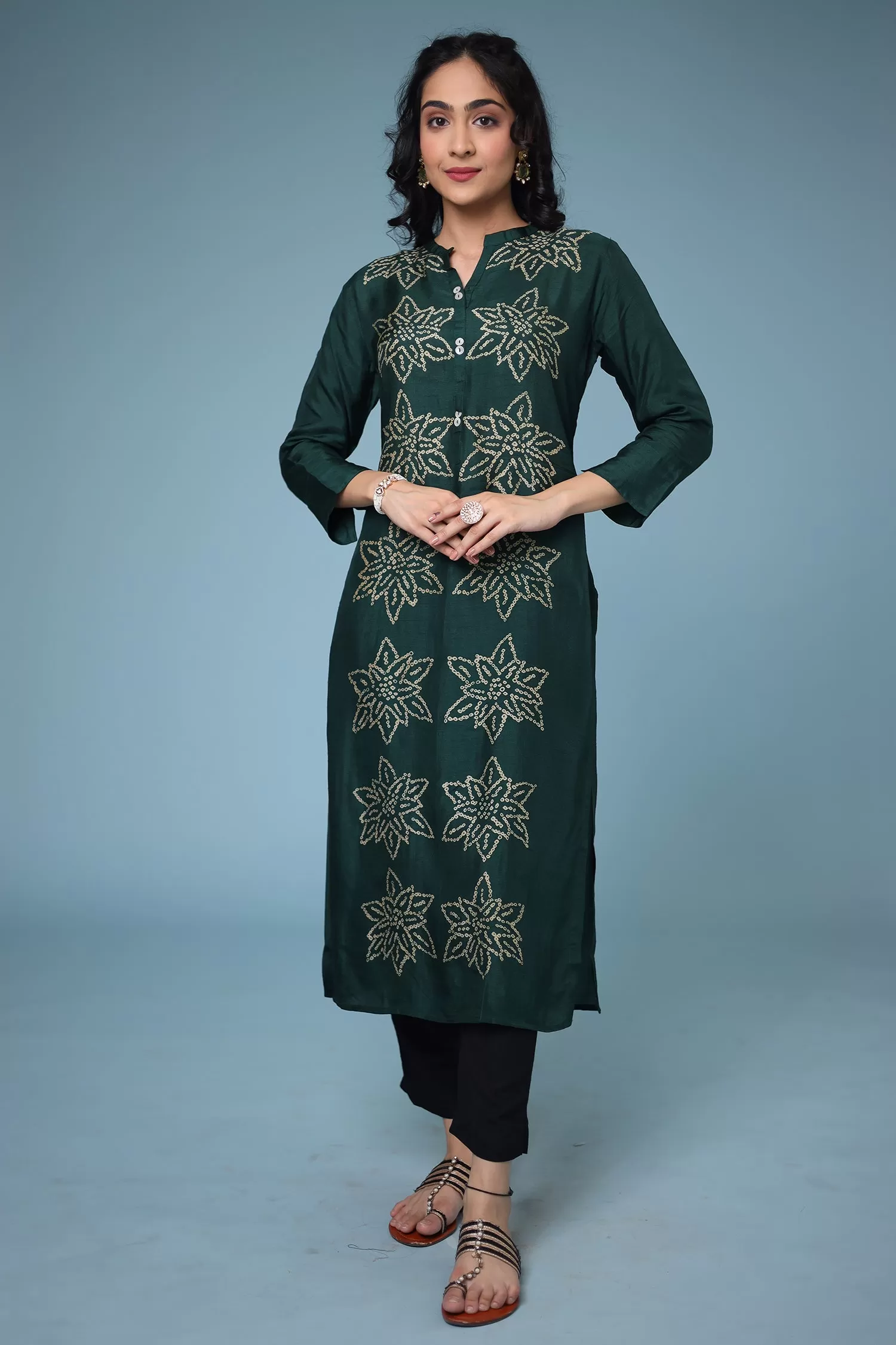 Bandhej Silk blend Straight Cut Kurta