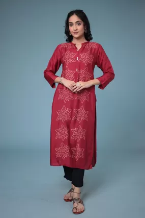 Bandhej Silk blend Straight Cut Kurta