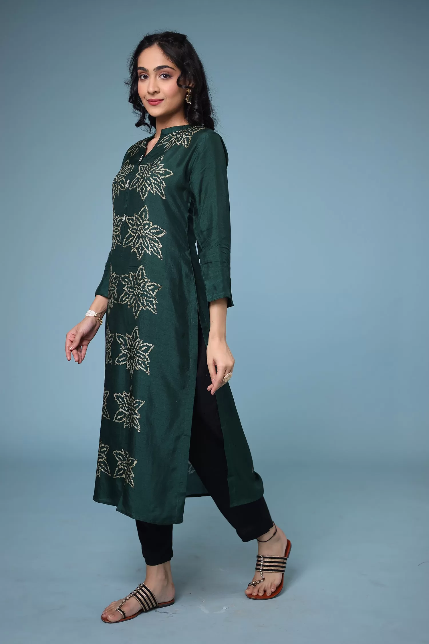 Bandhej Silk blend Straight Cut Kurta